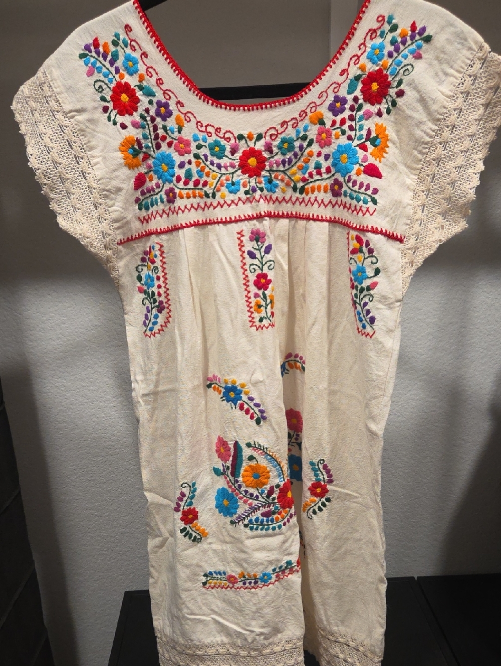 Cream Dress with Multicolor Floral Embroidery